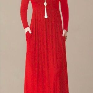 Chic Long Sleeve Red Maxi Dress